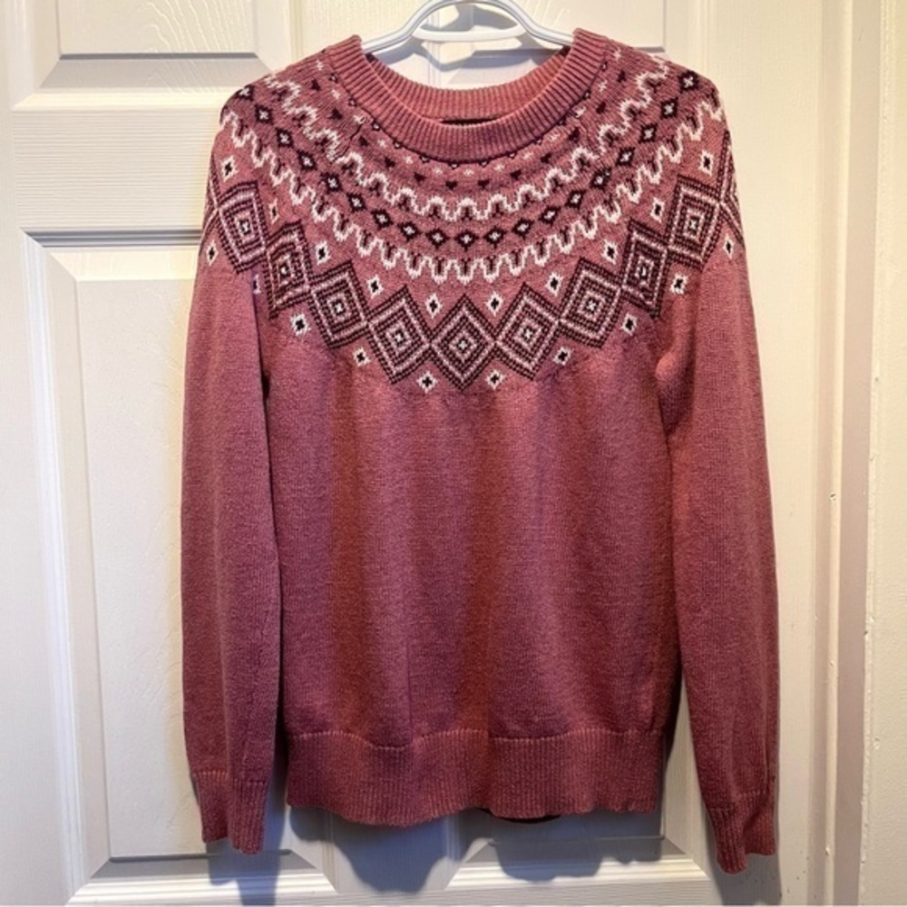 Womens Crewneck Fair Isle Sweater in Dusty Rose